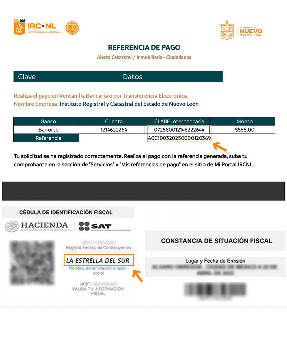 referencia de pago y situacion fiscal